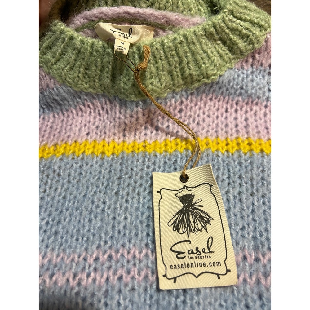 easel Pastel Striped Crewneck Sweater in Pink, Blue, Green & Yellow - Picture 3 of 9